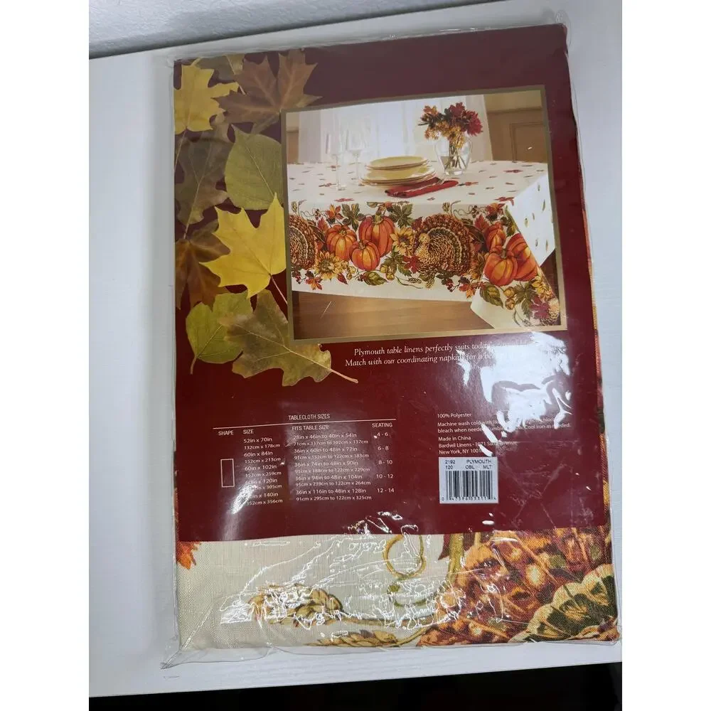 Thanksgiving Turkey Pumpkin Tablecloth, Fall Harvest Print Linen, 60x120 Oblong